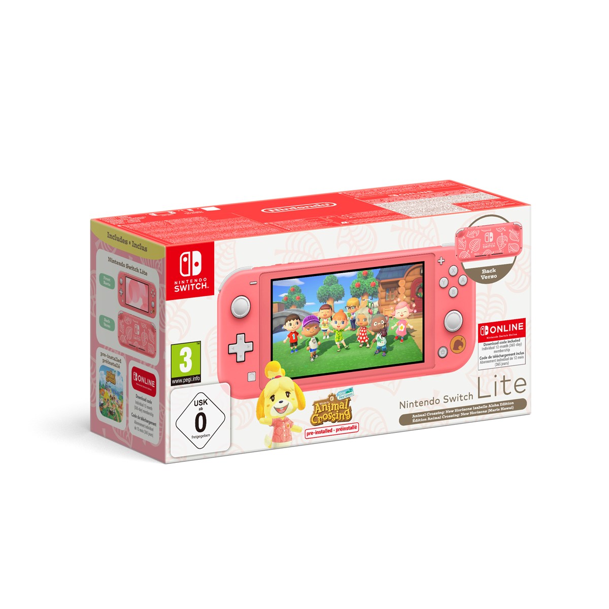 NINTENDO SWITCH LITE CORALLO EDIZIONE SPECIALE ANIMAL CROSSING ISABELLE + 12 MESI NSO
